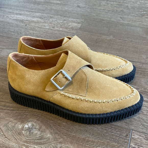 Re/Done 70s Creeper Shoes Tan Low Platform w Monk Strap Buckle in Cuoio Suede 39 - Picture 2 of 8